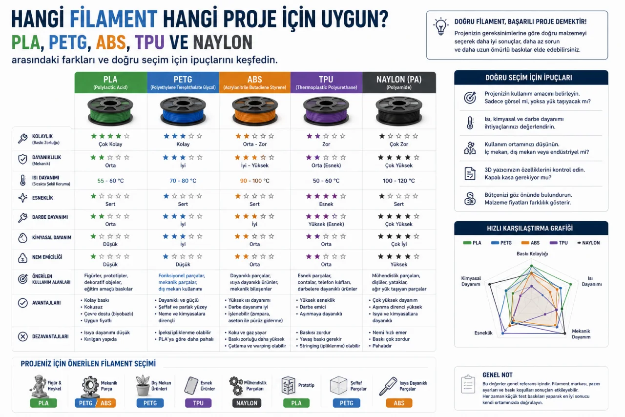 Hangi Filament Hangi Proje İçin Uygun? Kapsamlı Malzeme Seçim Rehberi