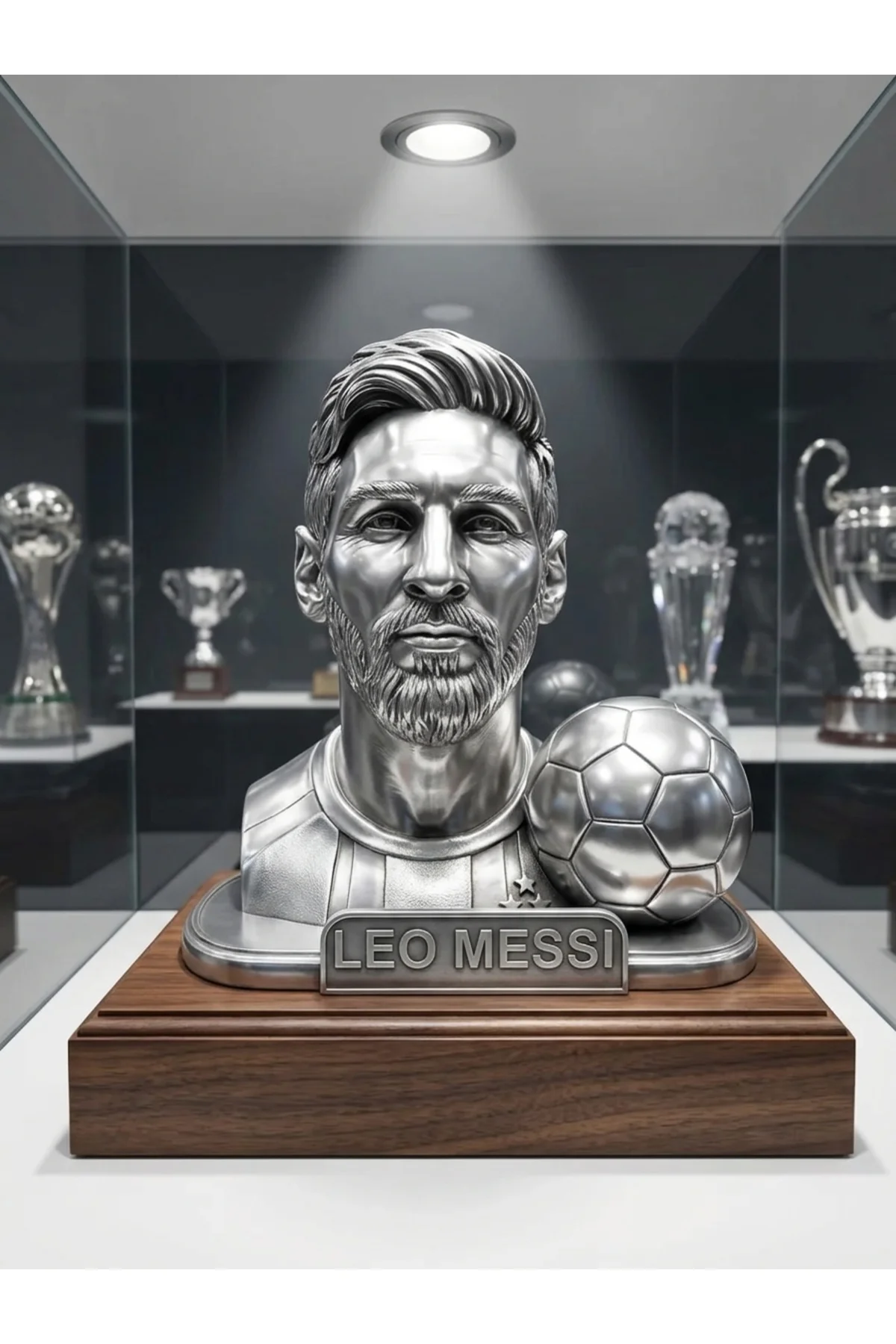 Lionel Messi Gümüş Renk Büst Figür - Futbol Heykeli