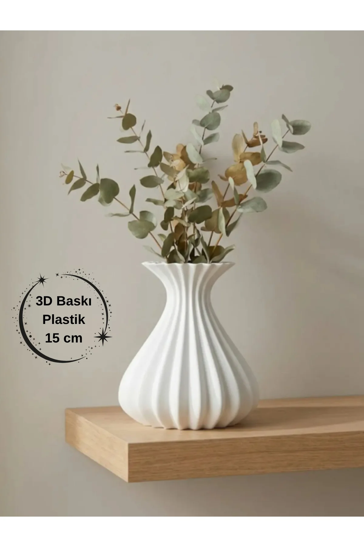 Vazo Modern Estetik 3D Baskı, Dekoratif, Bohem Beyaz -- 15 Cm --