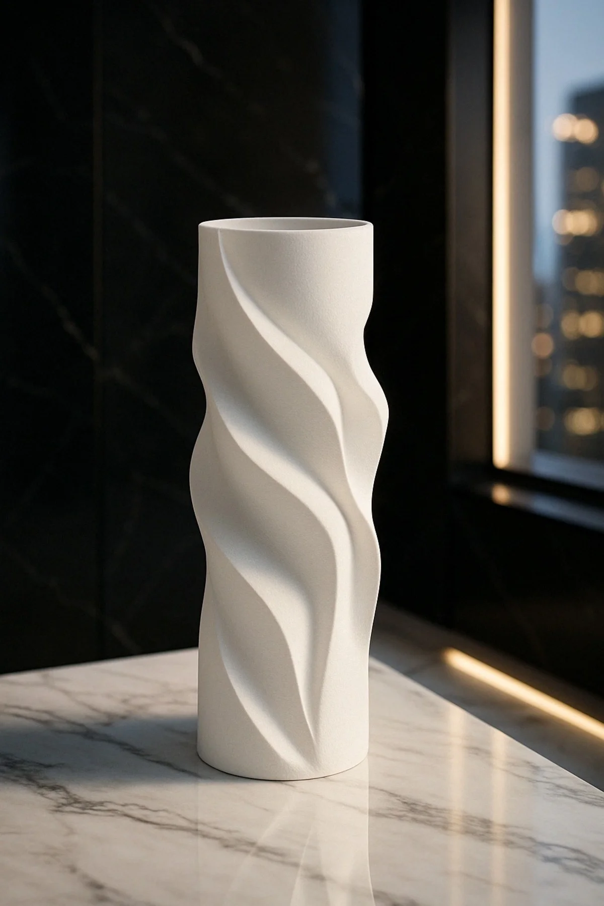 Beyaz Mini Spiral Modern Dekoratif Vazo - 3D Tasarım Kabartmalı Minimalist Ev Aksesuarı